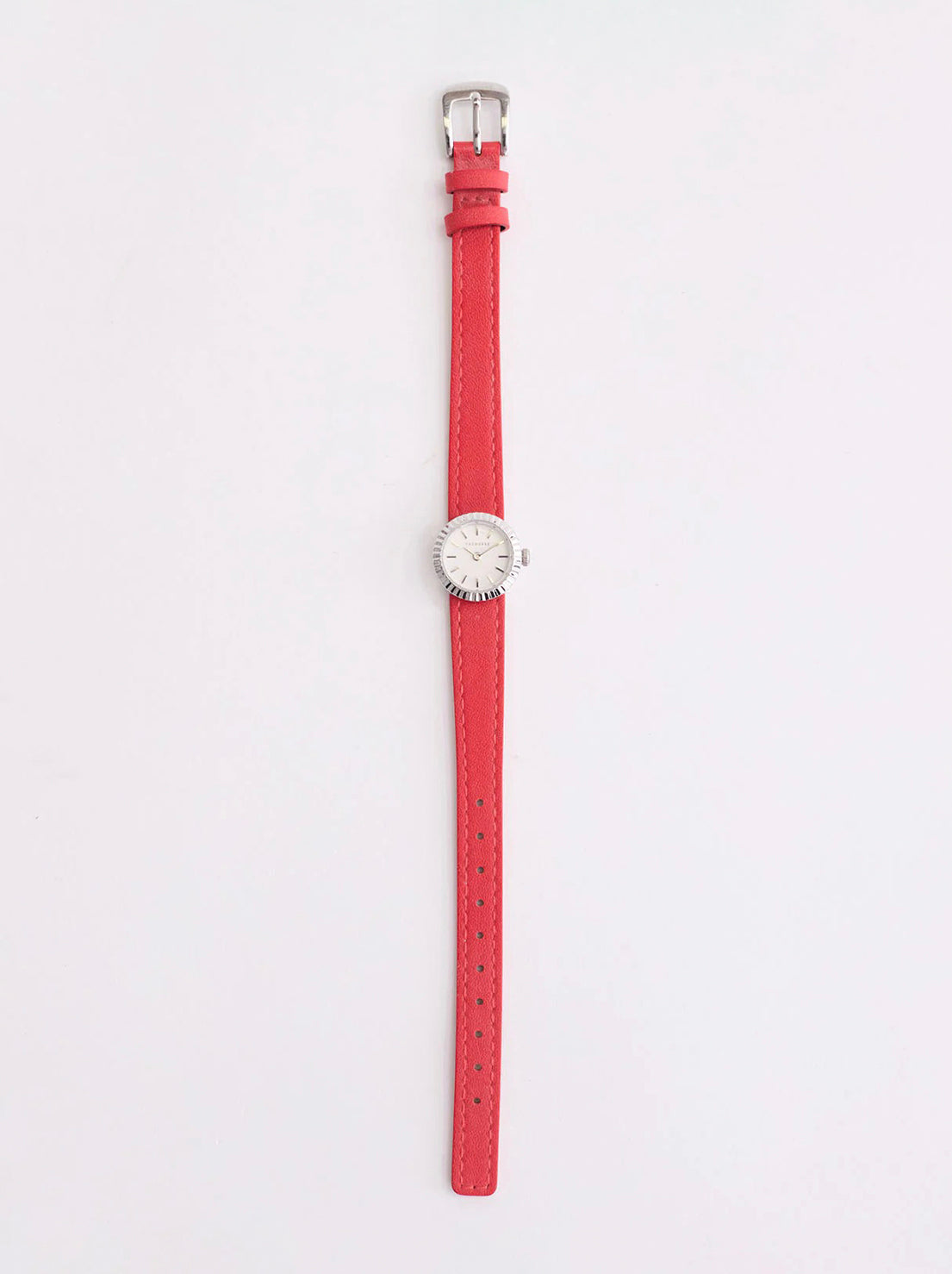 The Horse - The Dot Watch - Polished Silver / White Dial / Red Leather