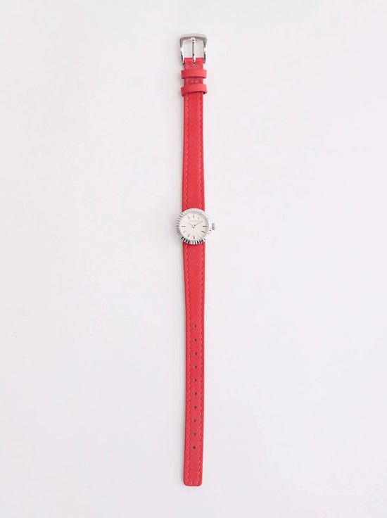 The Horse - The Dot Watch - Polished Silver / White Dial / Red Leather