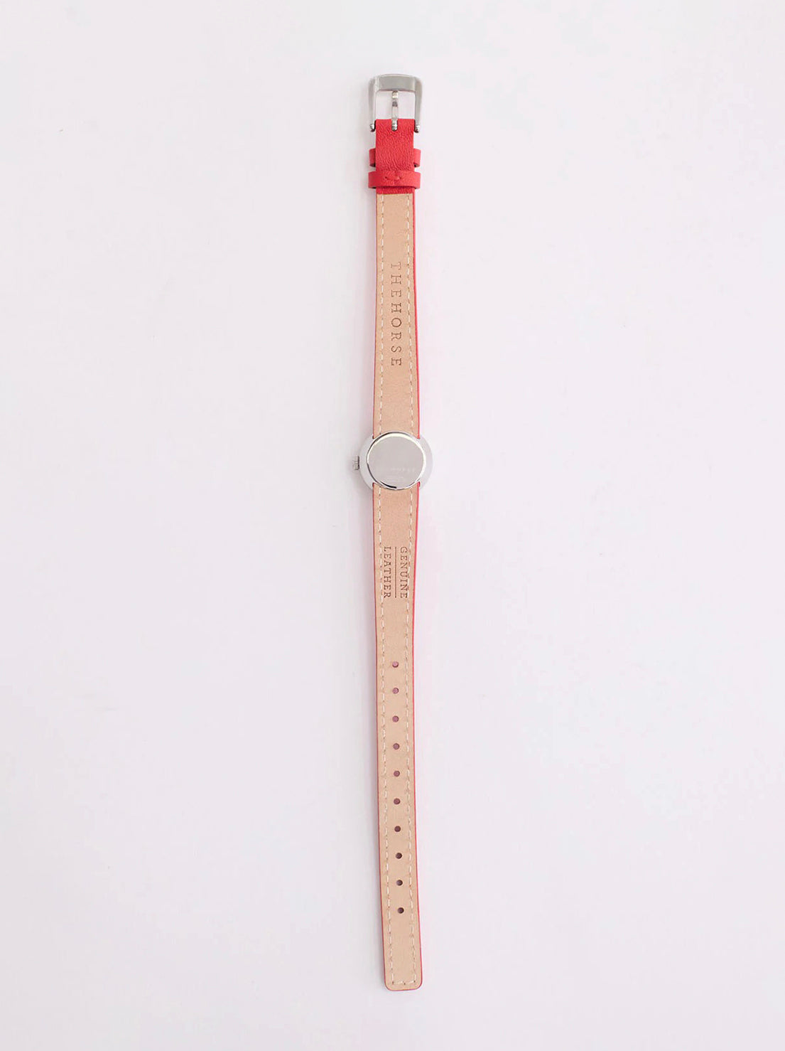 The Horse - The Dot Watch - Polished Silver / White Dial / Red Leather