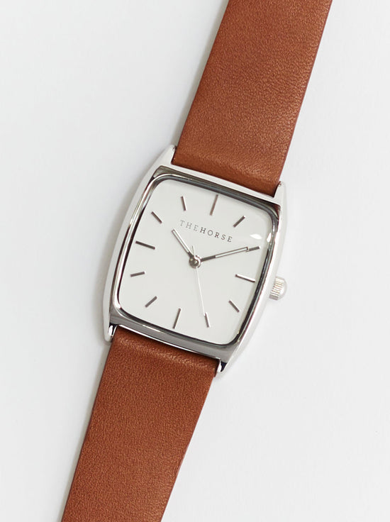 The Horse - The Dress Watch - Polished Silver / White Dial / Tan Leather