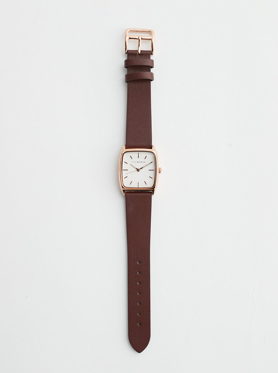 The Horse - The Dress Watch - Rose Gold / White Dial / Coffee Leather ...