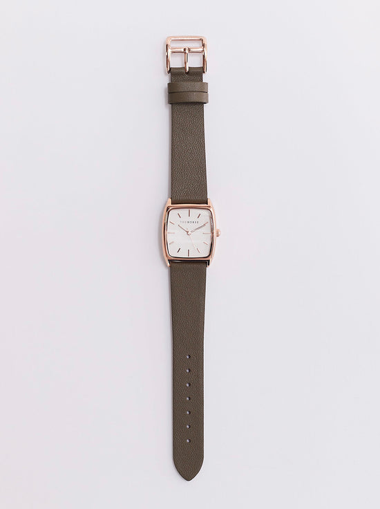 The Horse - The Dress Watch - Rose Gold / White Dial / Olive Leather