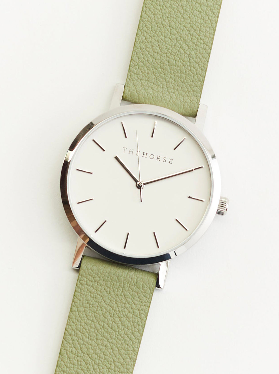The Horse - The Mini Original Watch - Polished Silver / White Dial / Sage Leather