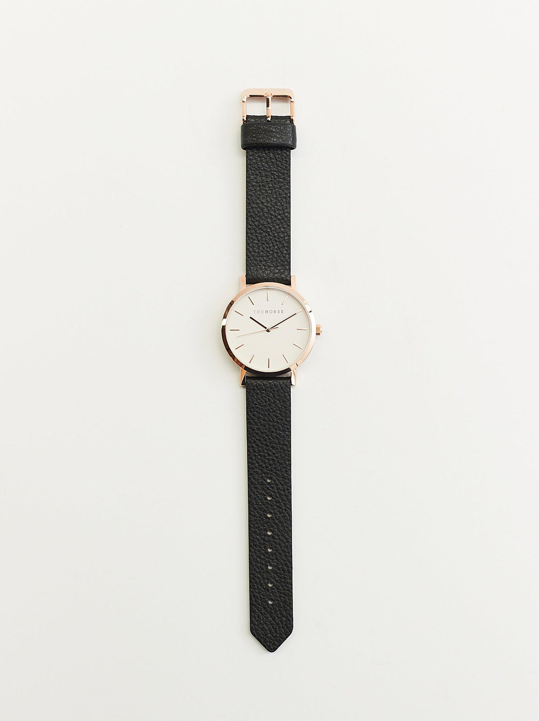 The Horse - The Mini Original Watch - Rose Gold / White Dial / Black Leather