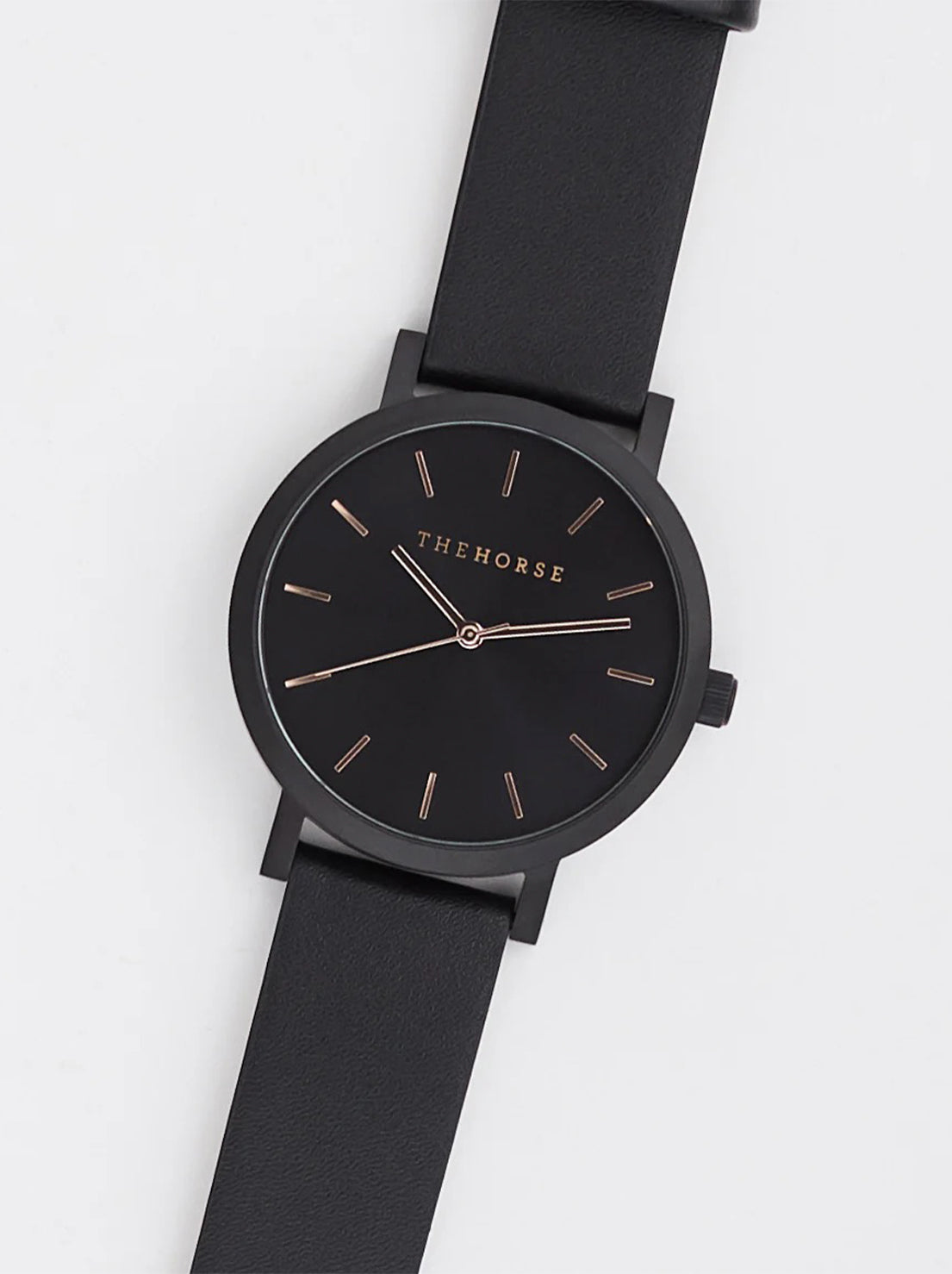 The Horse - The Original Watch - Matte Black / Black Dial / Rose Gold Indexing / Black Leather Strap