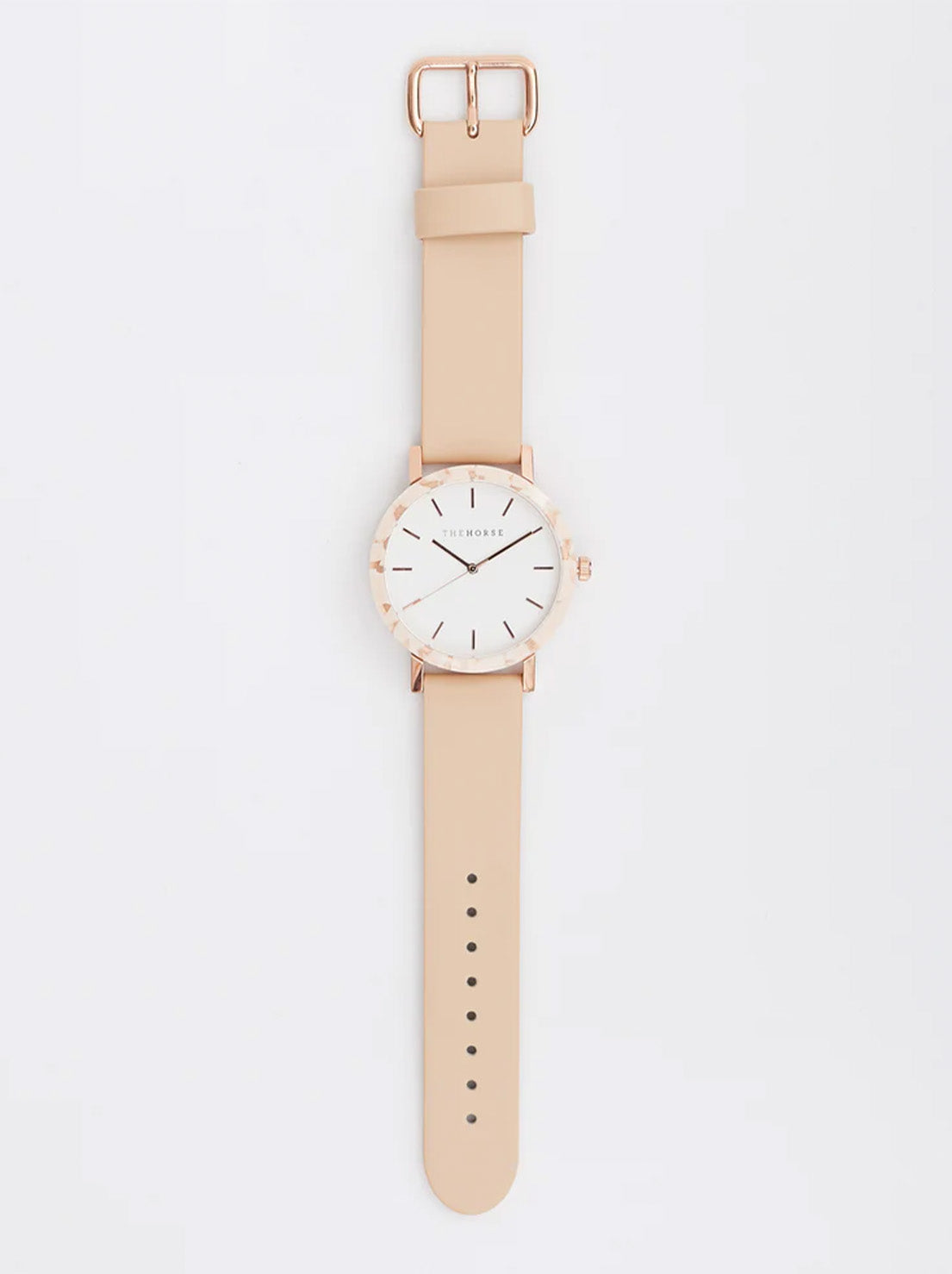 The Horse - The Resin Watch - Peach Speckle / White Dial / Rose Gold Indexing / Vegetable Tan Leather Strap