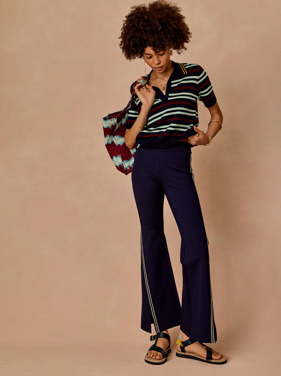 The Upside - Joyela Panelled Flare Pant - Navy