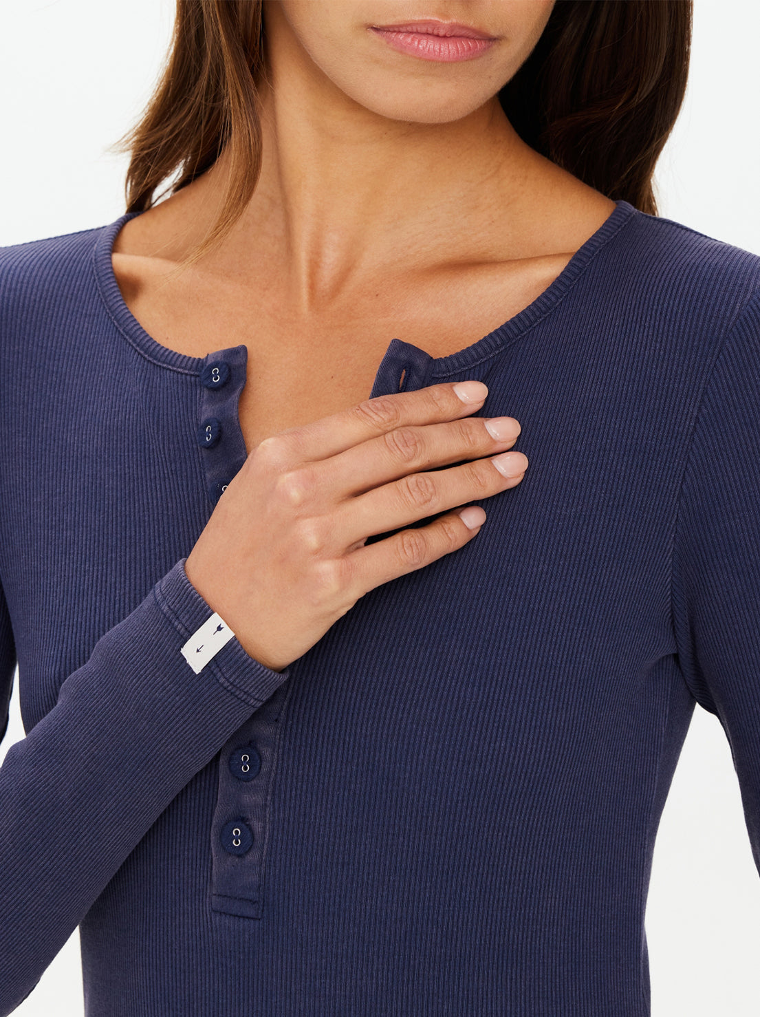 The Upside - Ness Ribbed Long Sleeve Top - Washed Denim