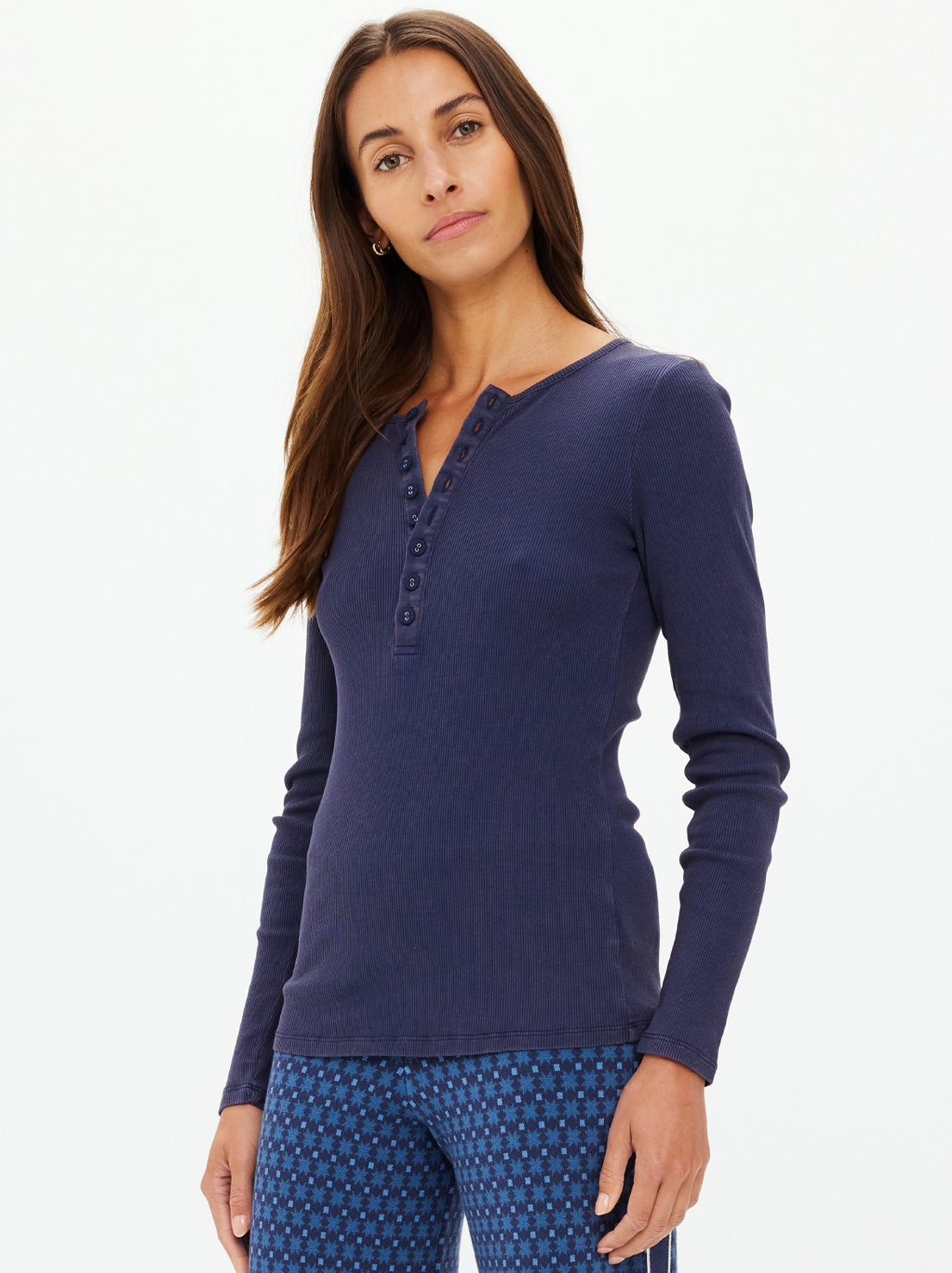 The Upside - Ness Ribbed Long Sleeve Top - Washed Denim