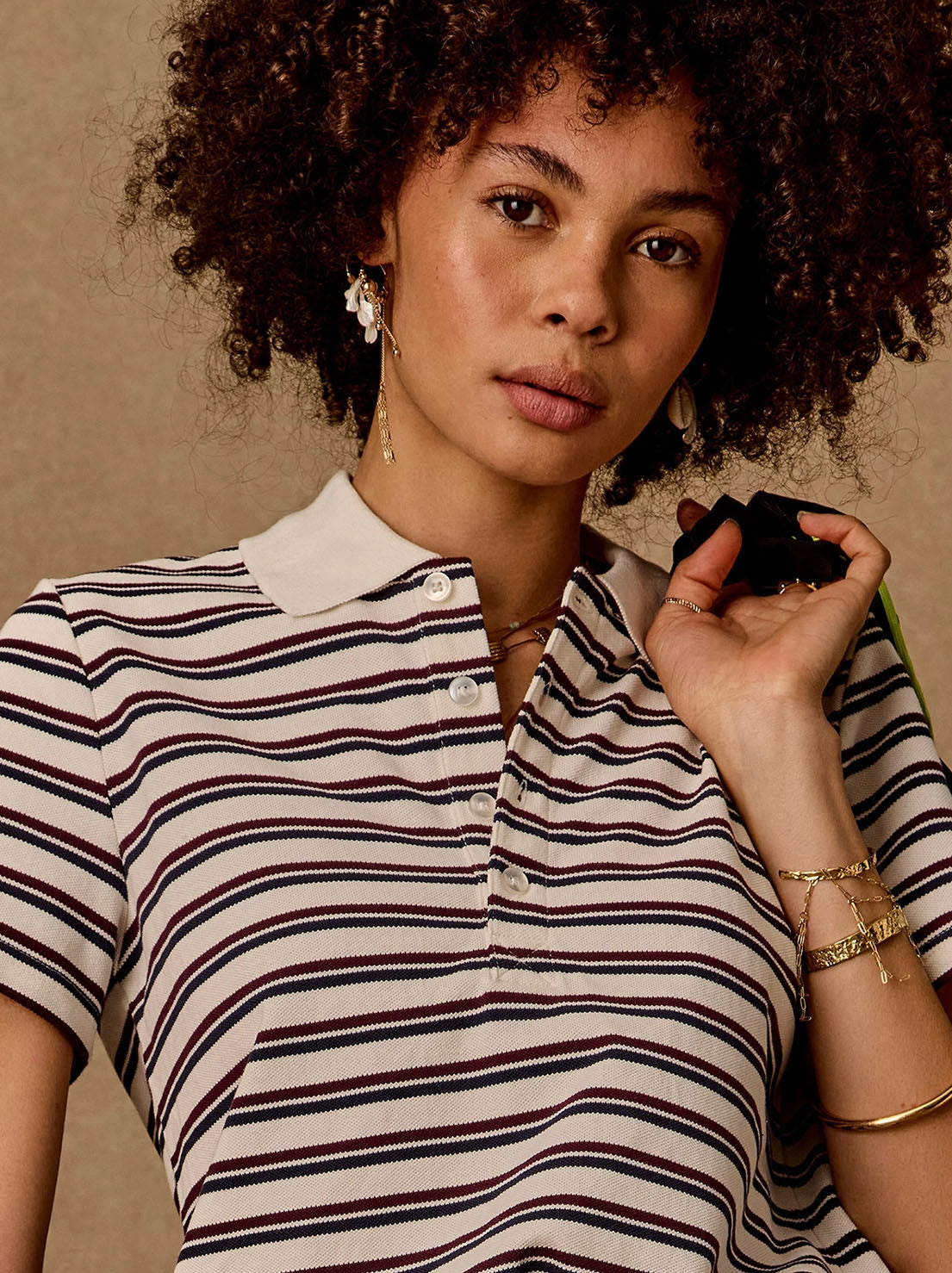 The Upside - Sophie Cropped Polo Shirt - Stripe