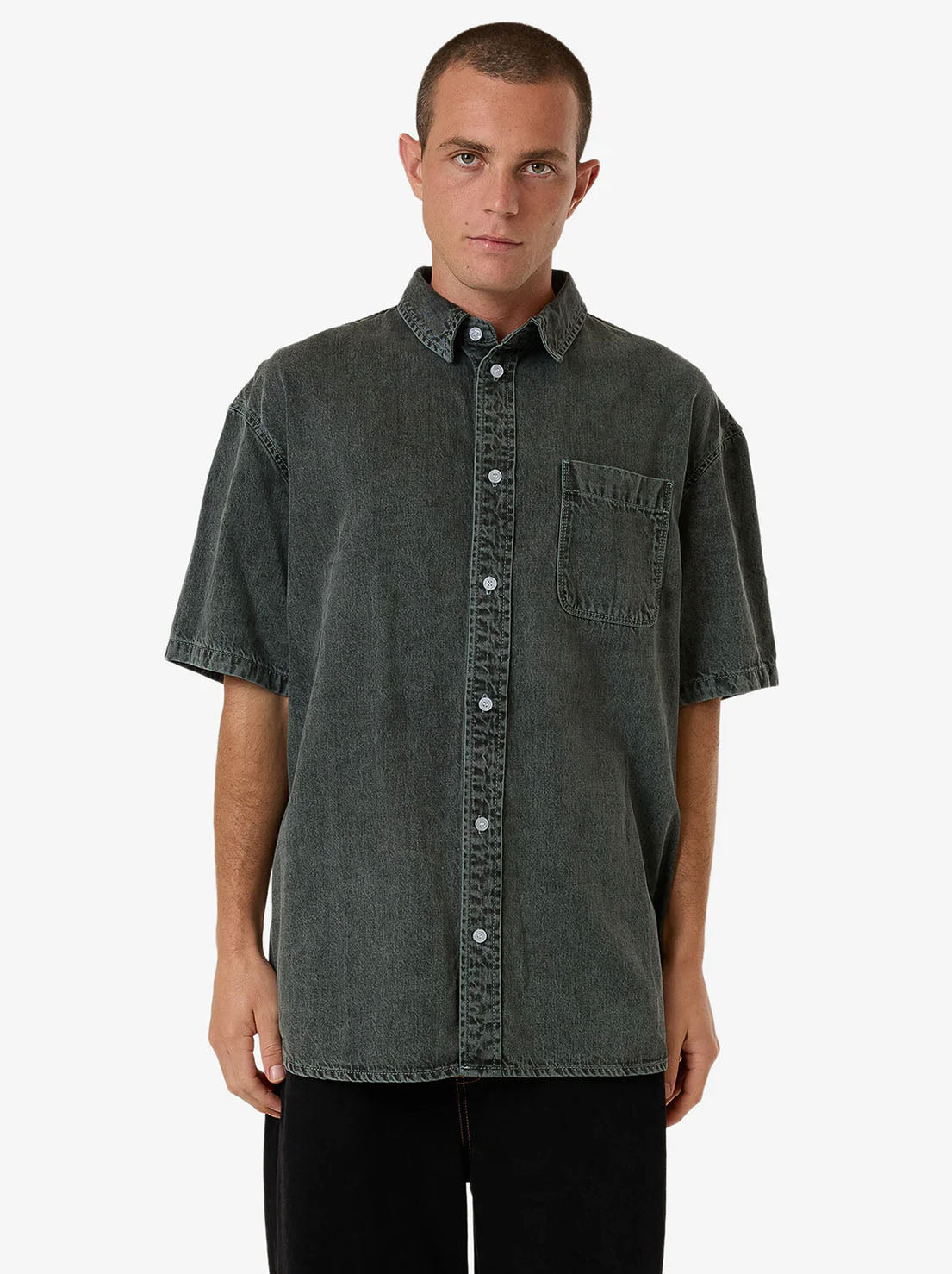 Thrills - Canyon Oversize Short Sleeve Denim Shirt - Dark Forest