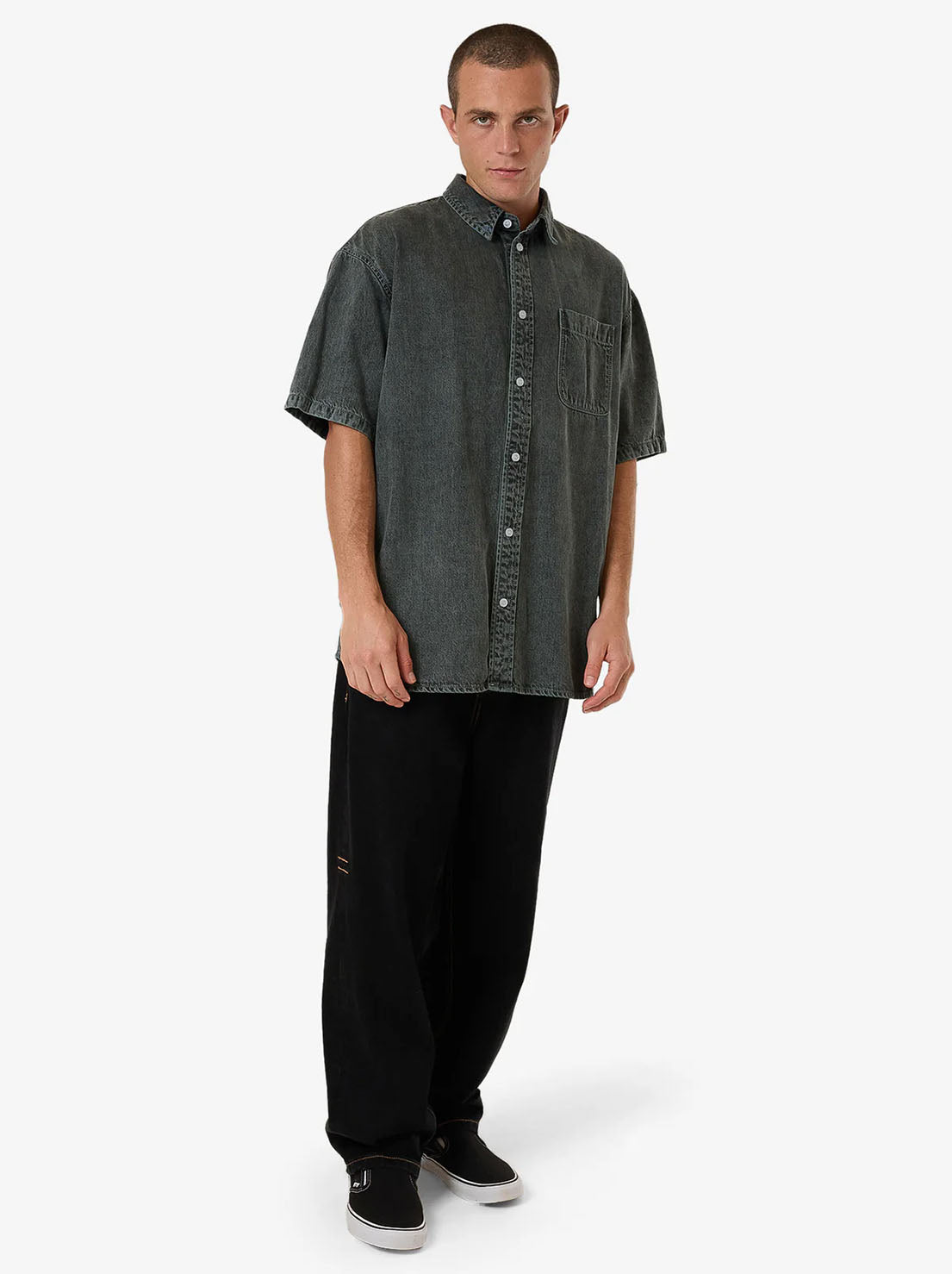 Thrills - Canyon Oversize Short Sleeve Denim Shirt - Dark Forest