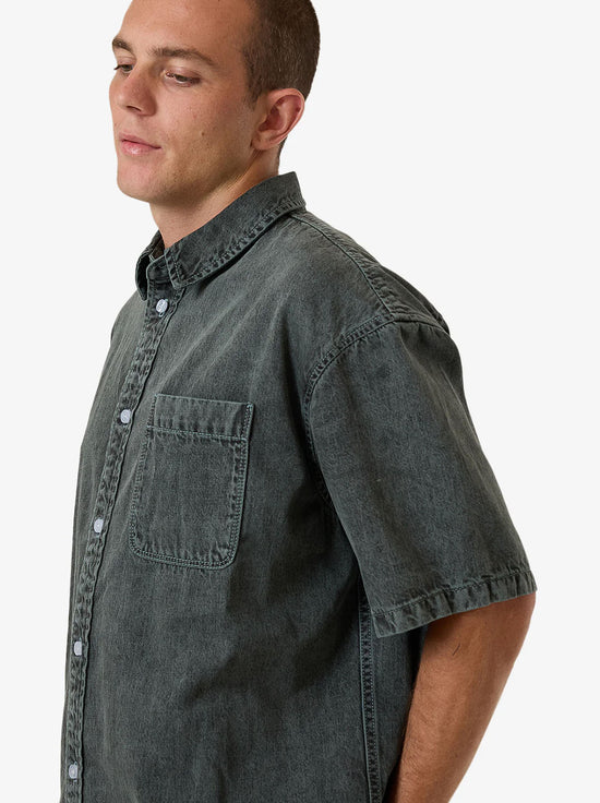 Thrills - Canyon Oversize Short Sleeve Denim Shirt - Dark Forest