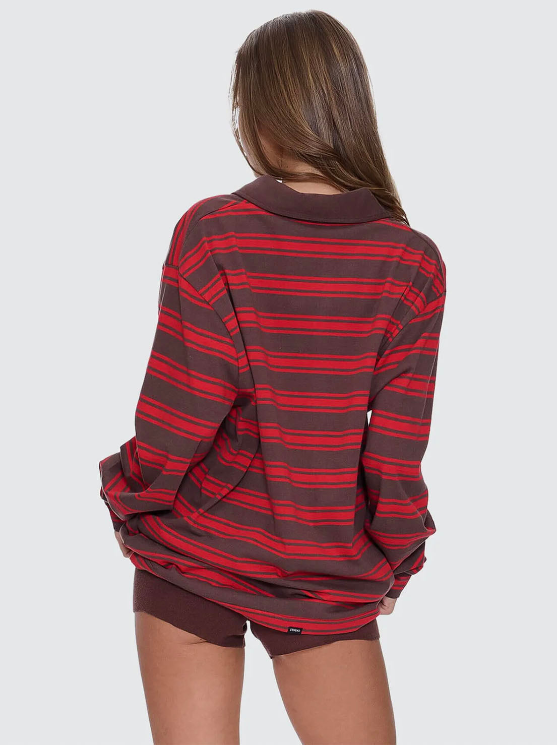 Thrills - Conditions Apply Stripe Long Sleeve Polo - Bitter Chocolate