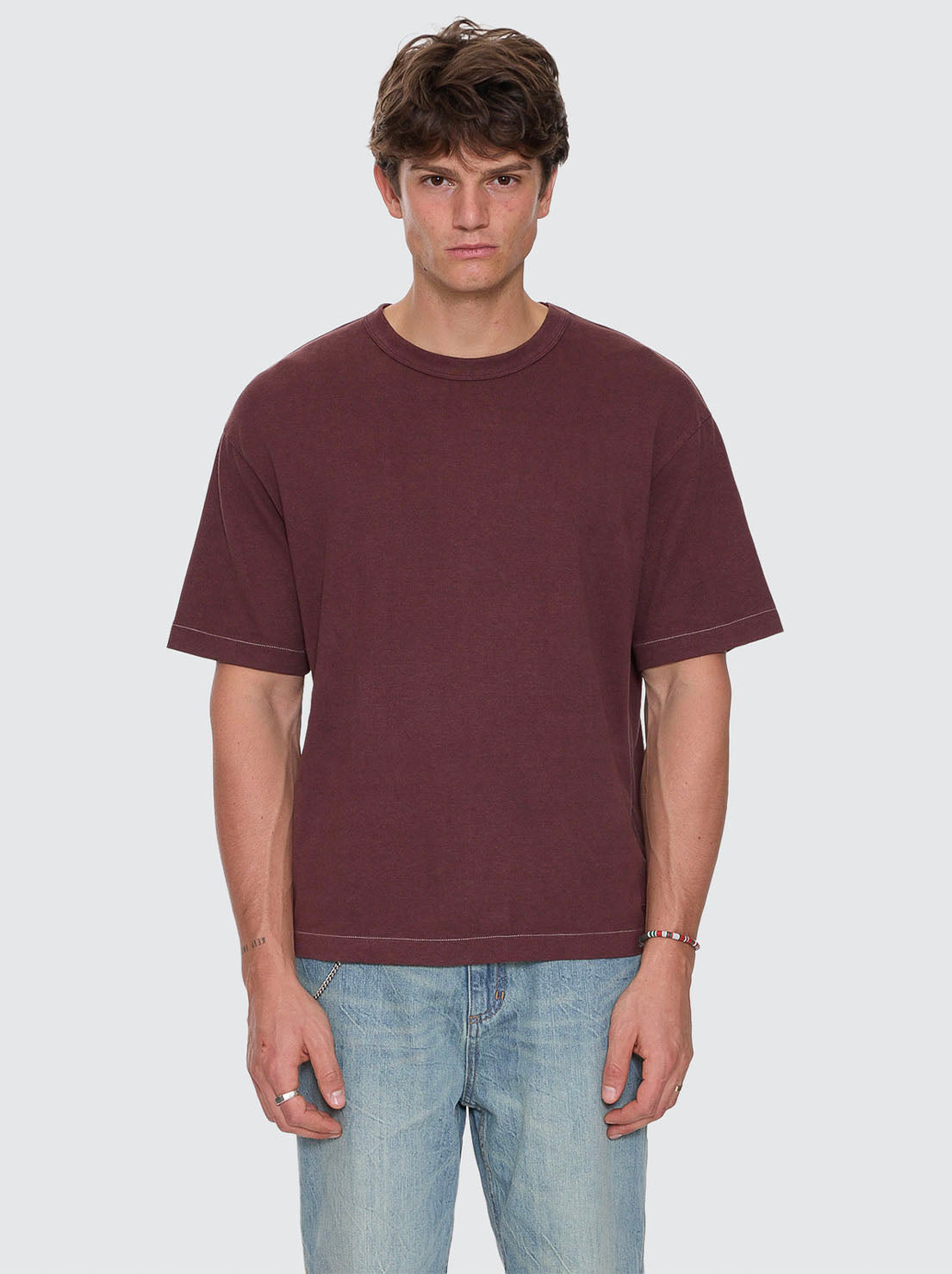 Thrills - Hemp Thrills Contrast Stitch Box Fit Oversize Cropped Tee - Bitter Chocolate