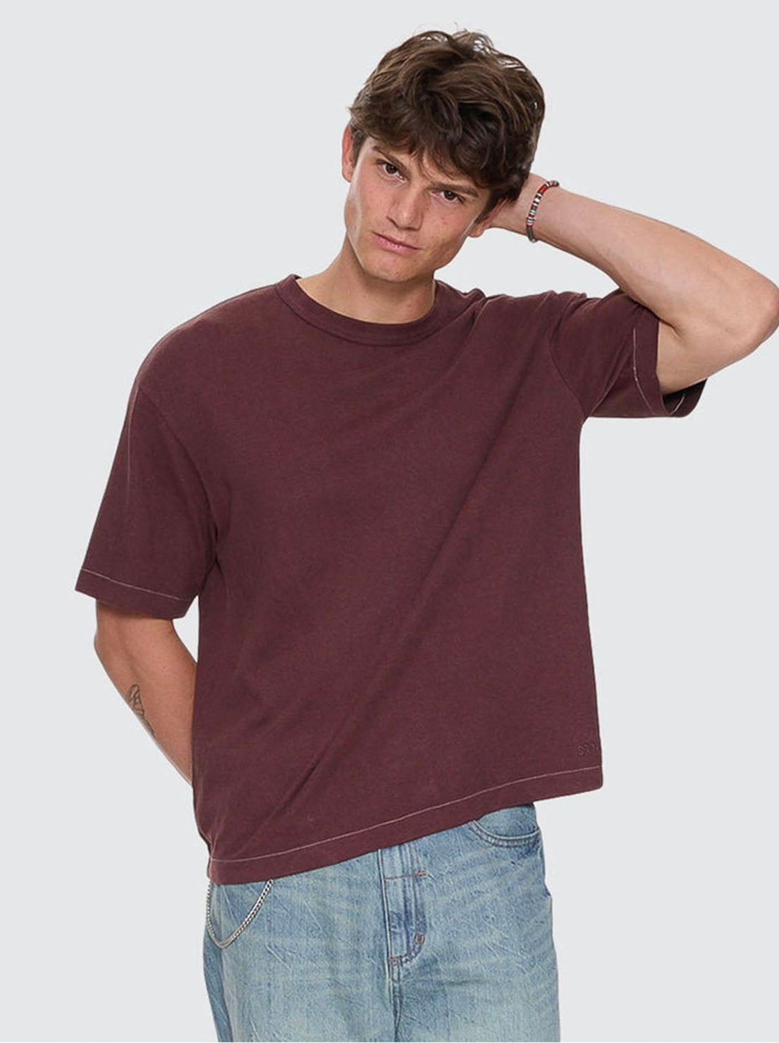 Thrills - Hemp Thrills Contrast Stitch Box Fit Oversize Cropped Tee - Bitter Chocolate