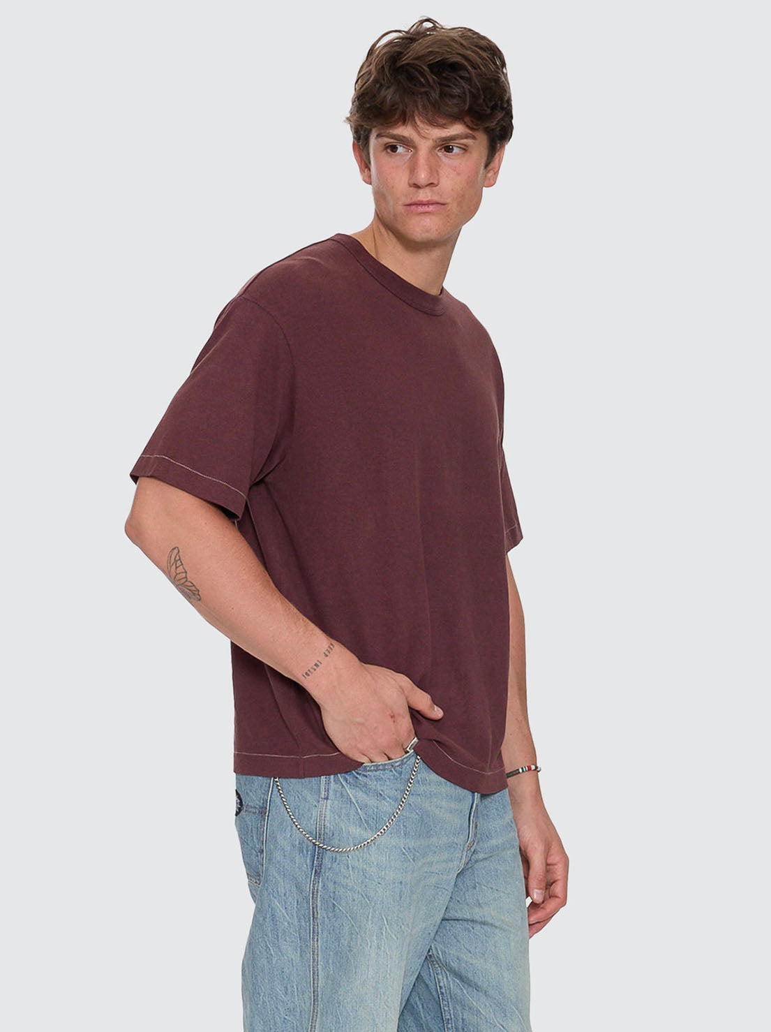 Thrills - Hemp Thrills Contrast Stitch Box Fit Oversize Cropped Tee - Bitter Chocolate