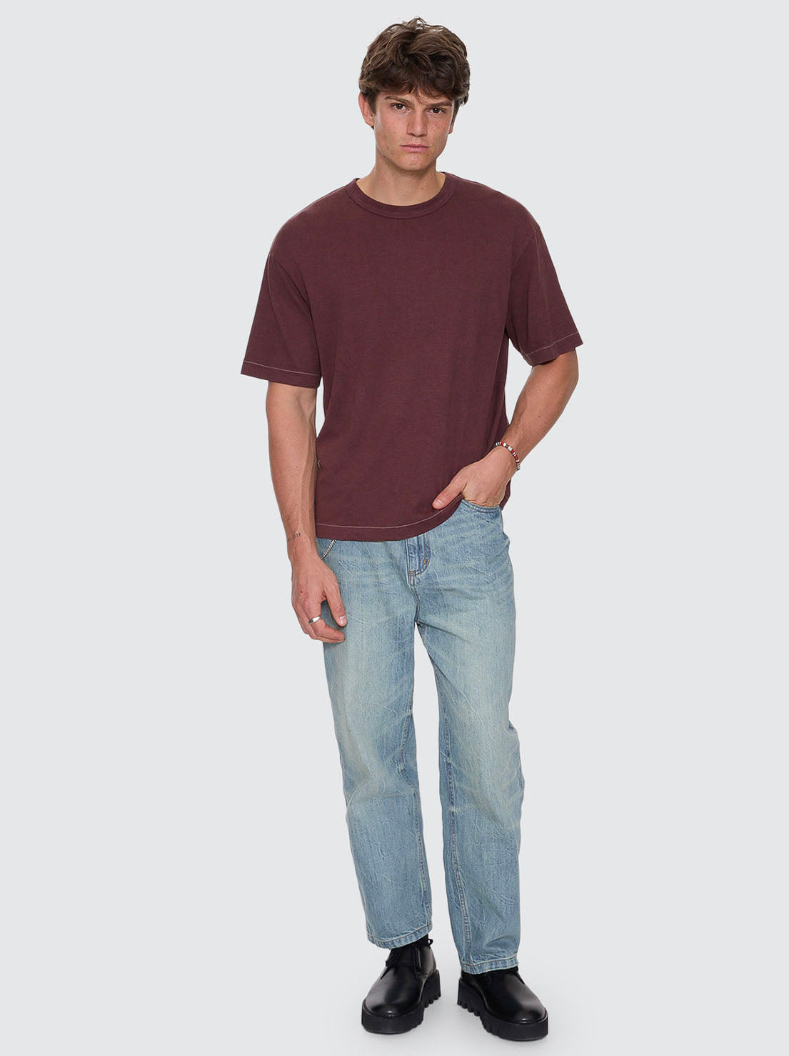 Thrills - Hemp Thrills Contrast Stitch Box Fit Oversize Cropped Tee - Bitter Chocolate