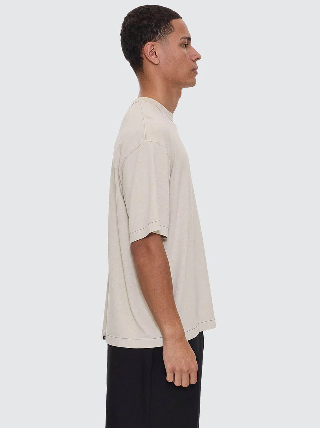 Thrills - Hemp Thrills Embro Contrast Stitch Box Fit Oversize Cropped Tee - Oatmeal