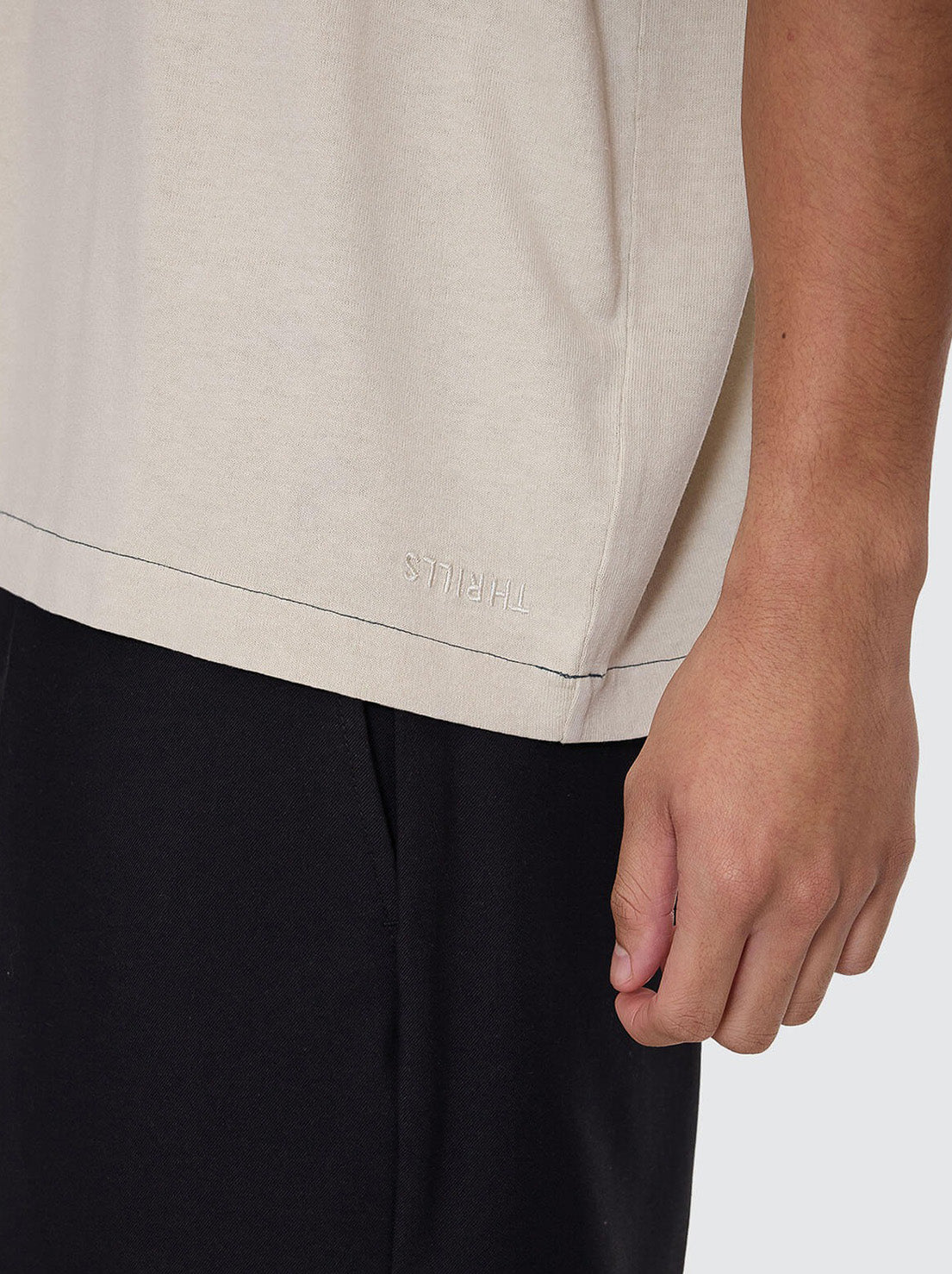 Thrills - Hemp Thrills Embro Contrast Stitch Box Fit Oversize Cropped Tee - Oatmeal