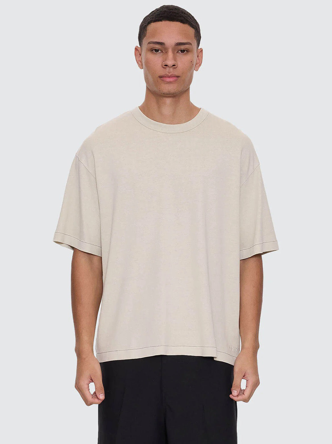 Thrills - Hemp Thrills Embro Contrast Stitch Box Fit Oversize Cropped Tee - Oatmeal