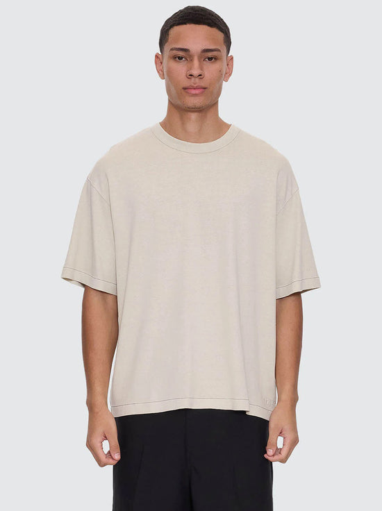 Thrills - Hemp Thrills Embro Contrast Stitch Box Fit Oversize Cropped Tee - Oatmeal