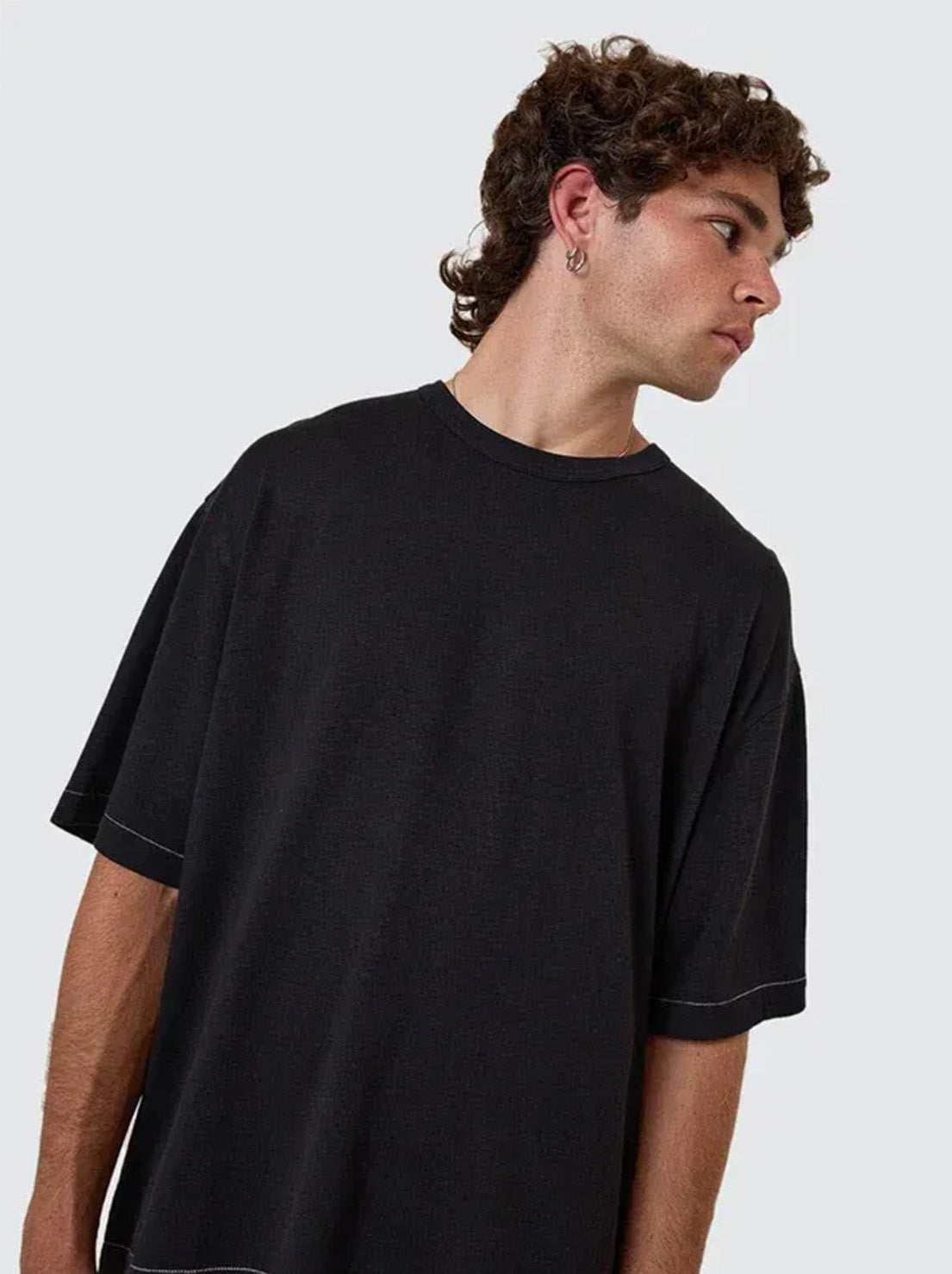 Thrills - Hemp Thrills Embro Contrast Stitch Box Fit Oversize Short Tee - Black