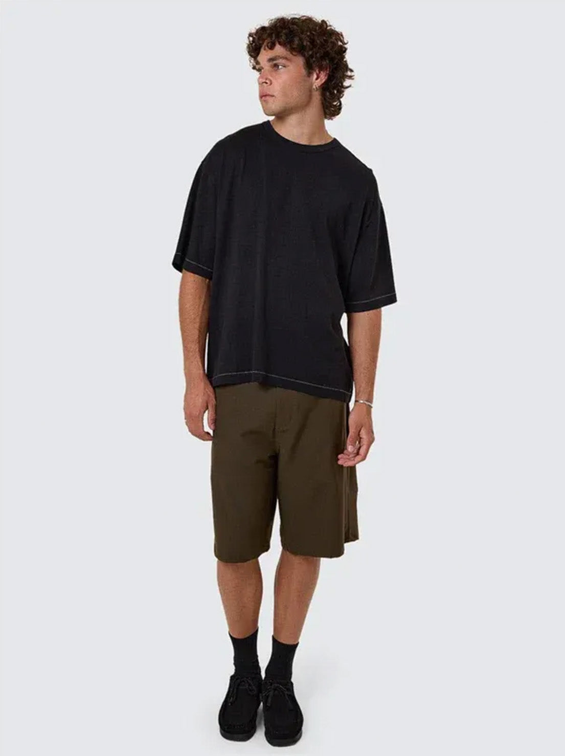 Thrills - Hemp Thrills Embro Contrast Stitch Box Fit Oversize Short Tee - Black