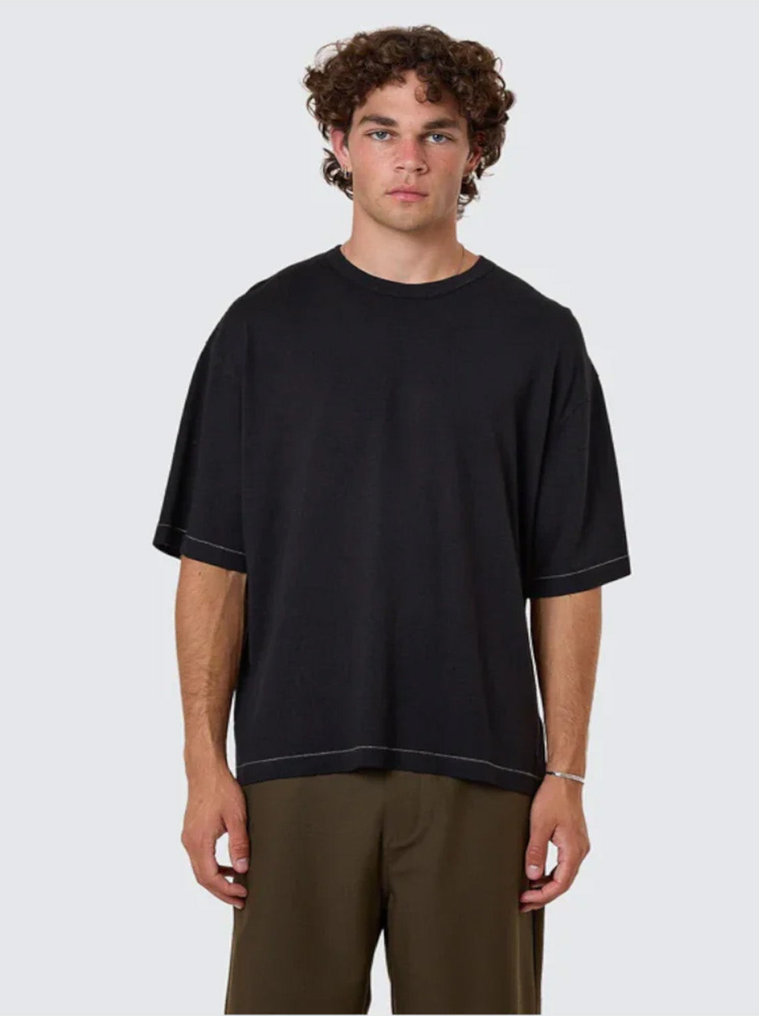 Thrills - Hemp Thrills Embro Contrast Stitch Box Fit Oversize Short Tee - Black