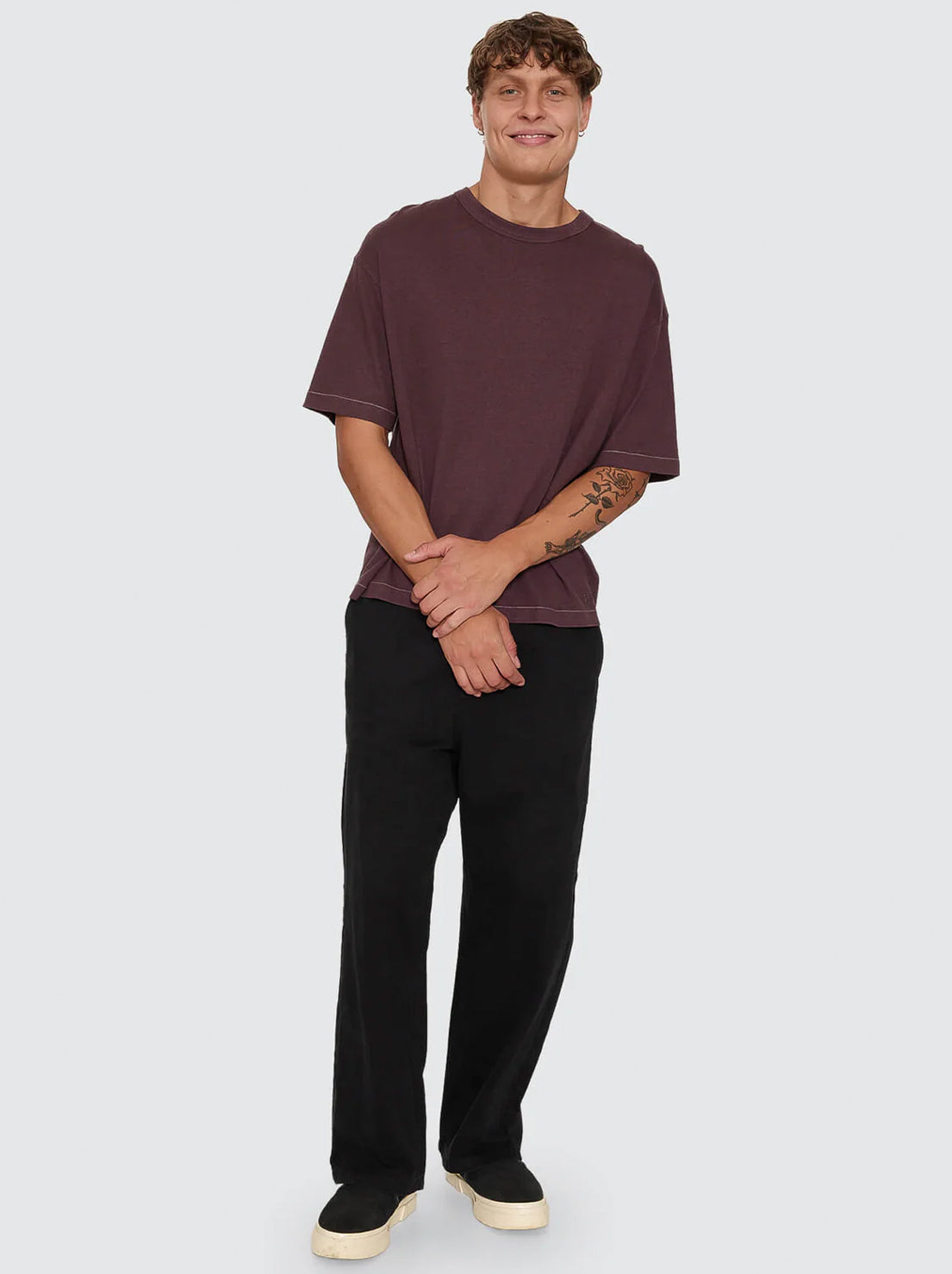 Thrills - Hemp Thrills Embro Oversize Box Crop Contrast Tee -  Aubergine