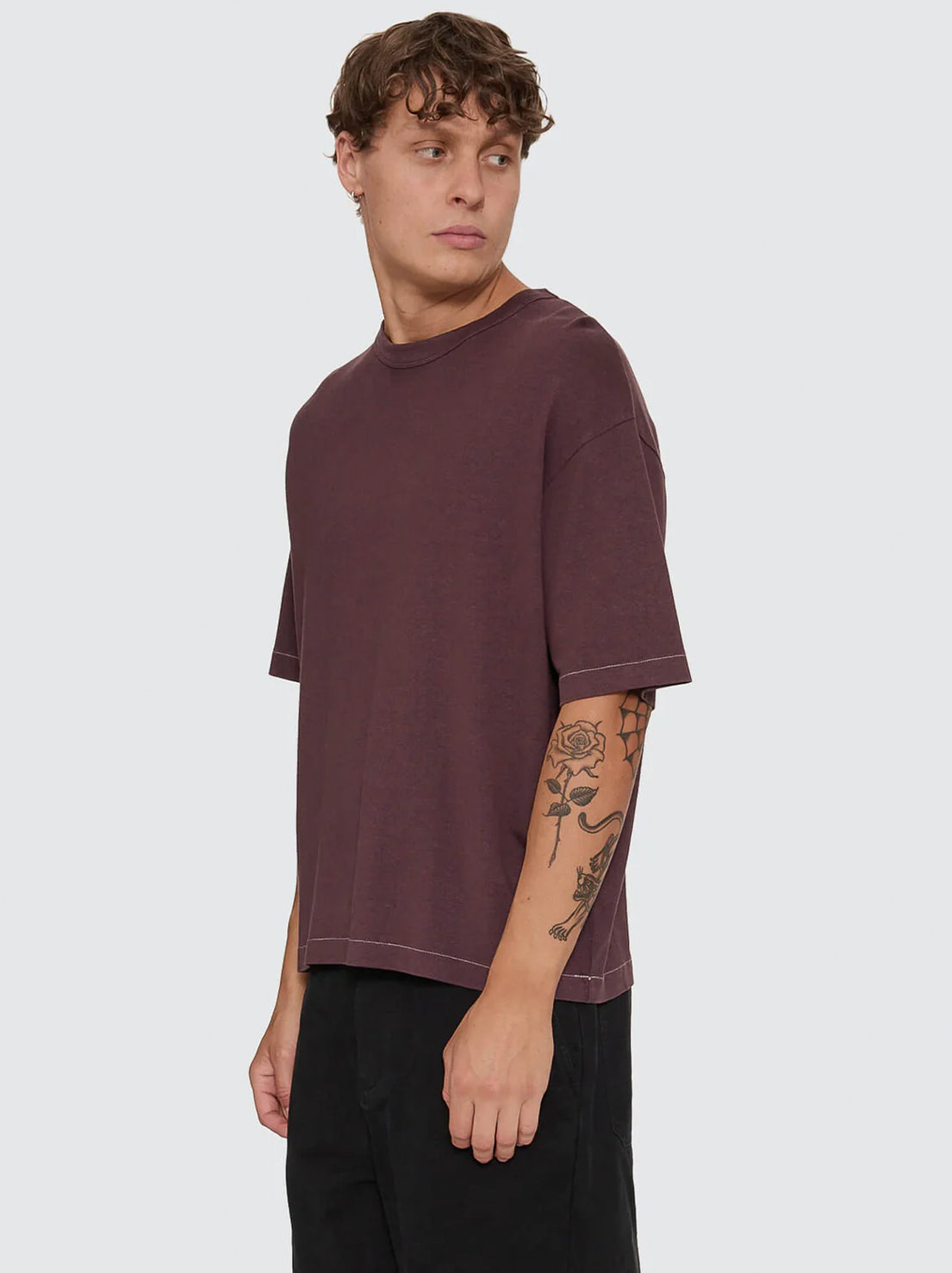 Thrills - Hemp Thrills Embro Oversize Box Crop Contrast Tee -  Aubergine