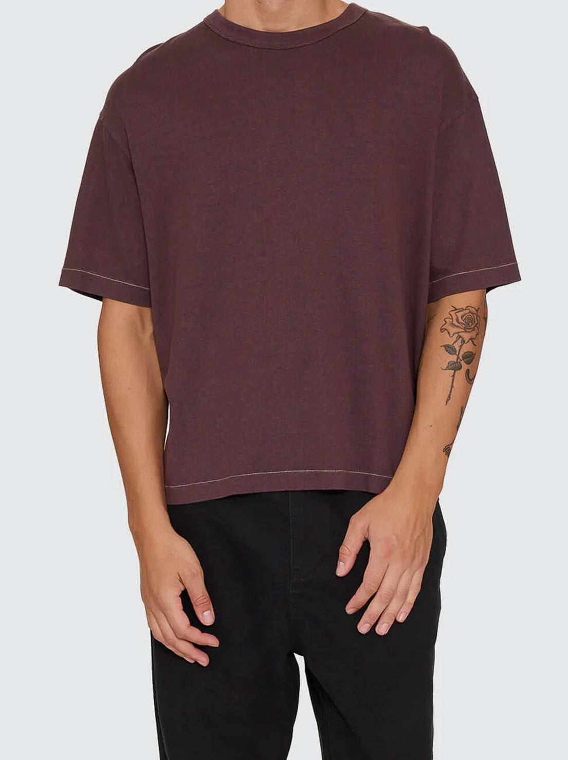 Thrills - Hemp Thrills Embro Oversize Box Crop Contrast Tee -  Aubergine