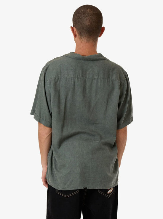 Thrills - Minimal Hemp Contrast Stitch Bowling Shirt - Forest Green