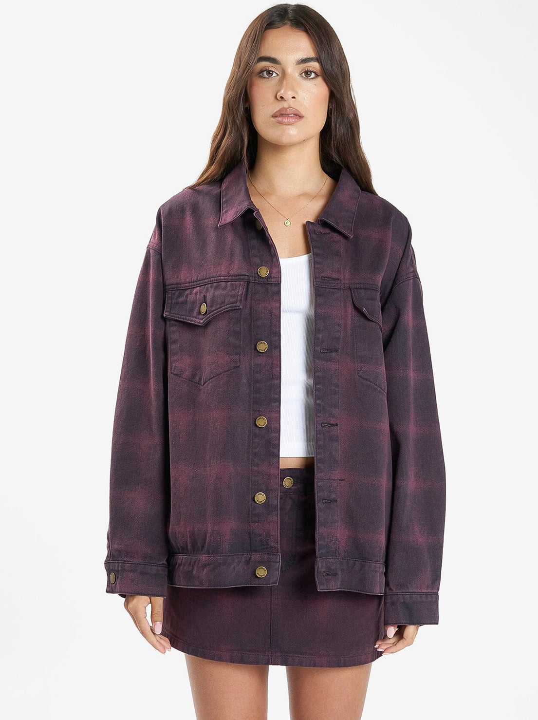 Thrills - Morgan Barrio Check Jacket - Deep Plum