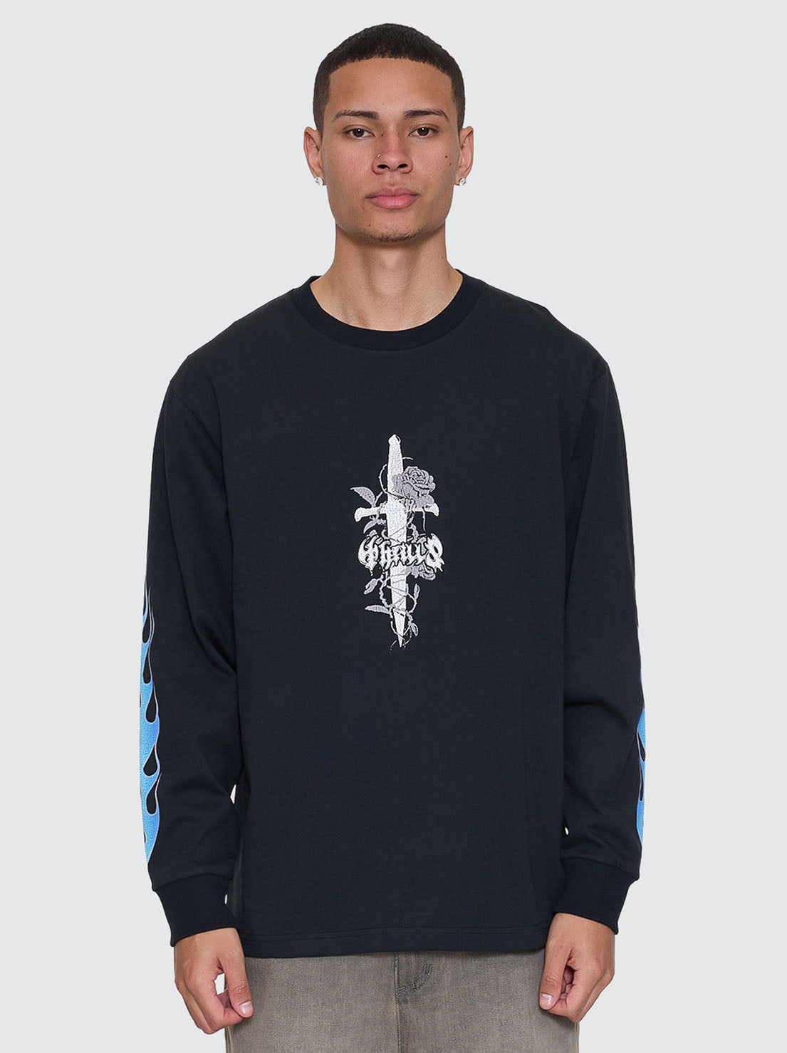 Thrills - Night Petal Oversize Long Sleeve Tee - Washed Black