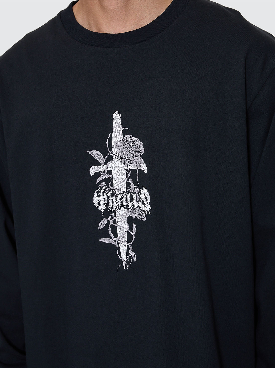 Thrills - Night Petal Oversize Long Sleeve Tee - Washed Black