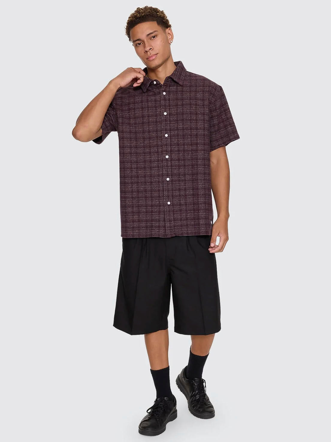 Thrills - Patches Cropped Short Sleeve Shirt - Aubergine