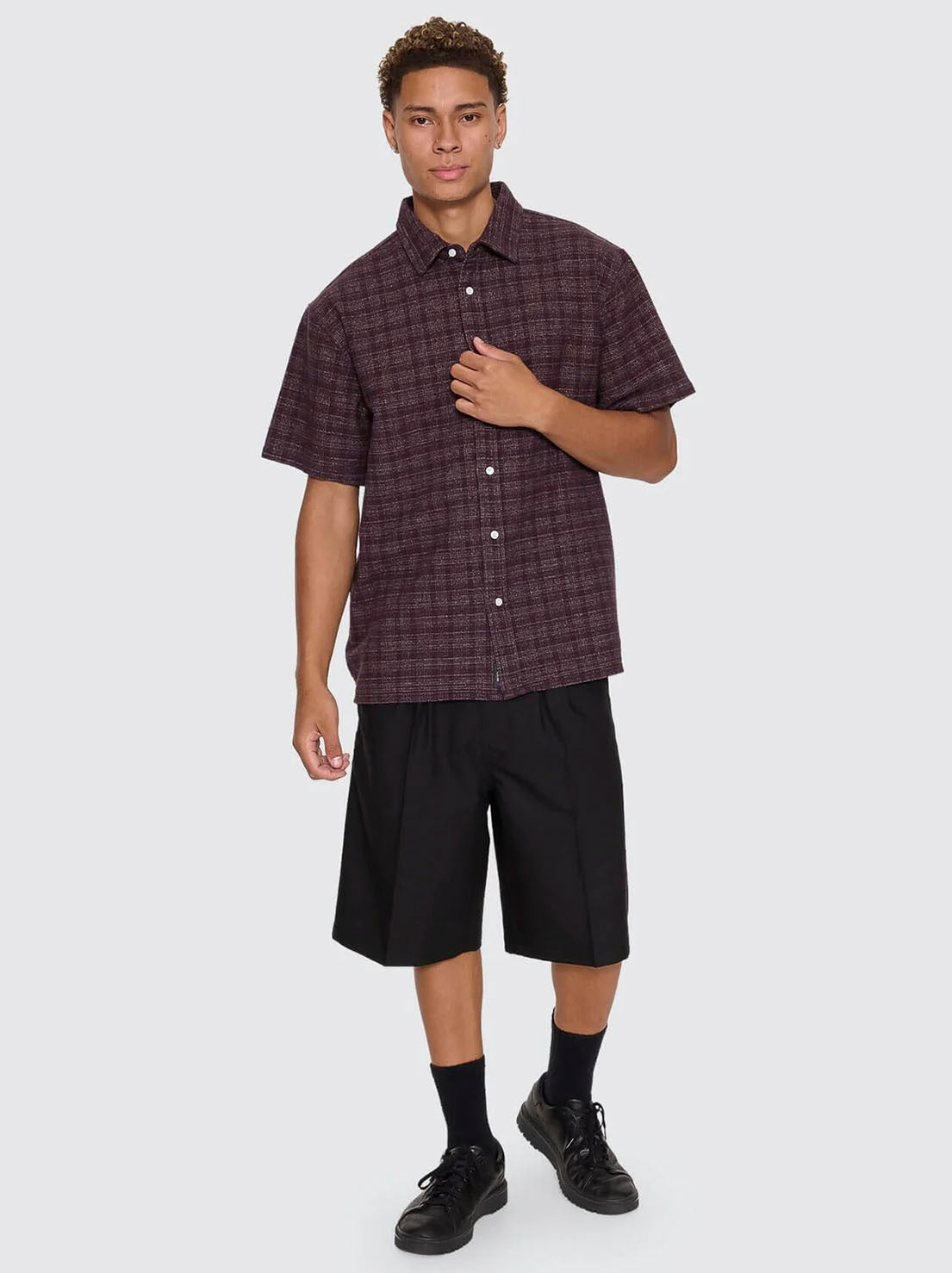 Thrills - Patches Cropped Short Sleeve Shirt - Aubergine