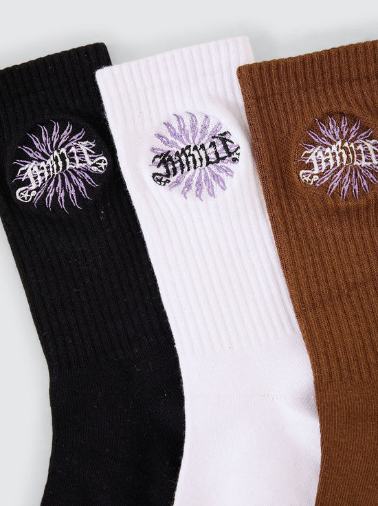 Thrills - Peace Power 3 Pack Socks - White / Black / Downtown Brown
