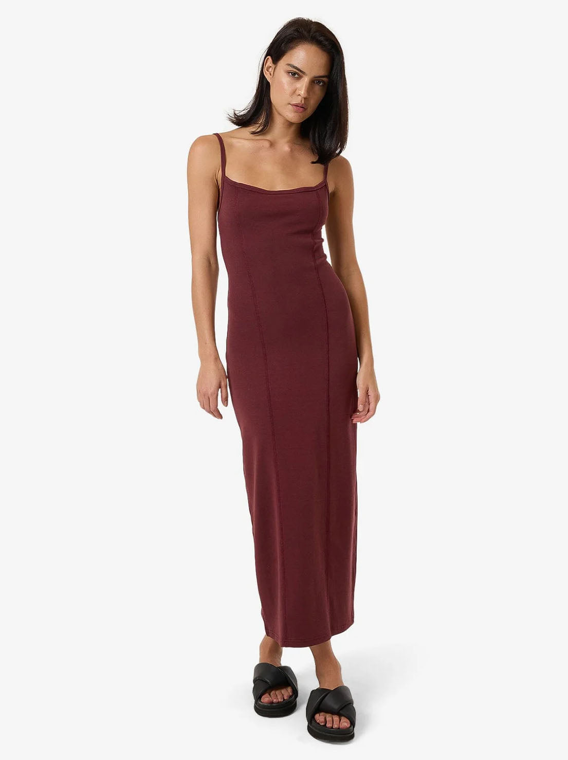 Thrills - Rib Seam Dress - Dark Cherry