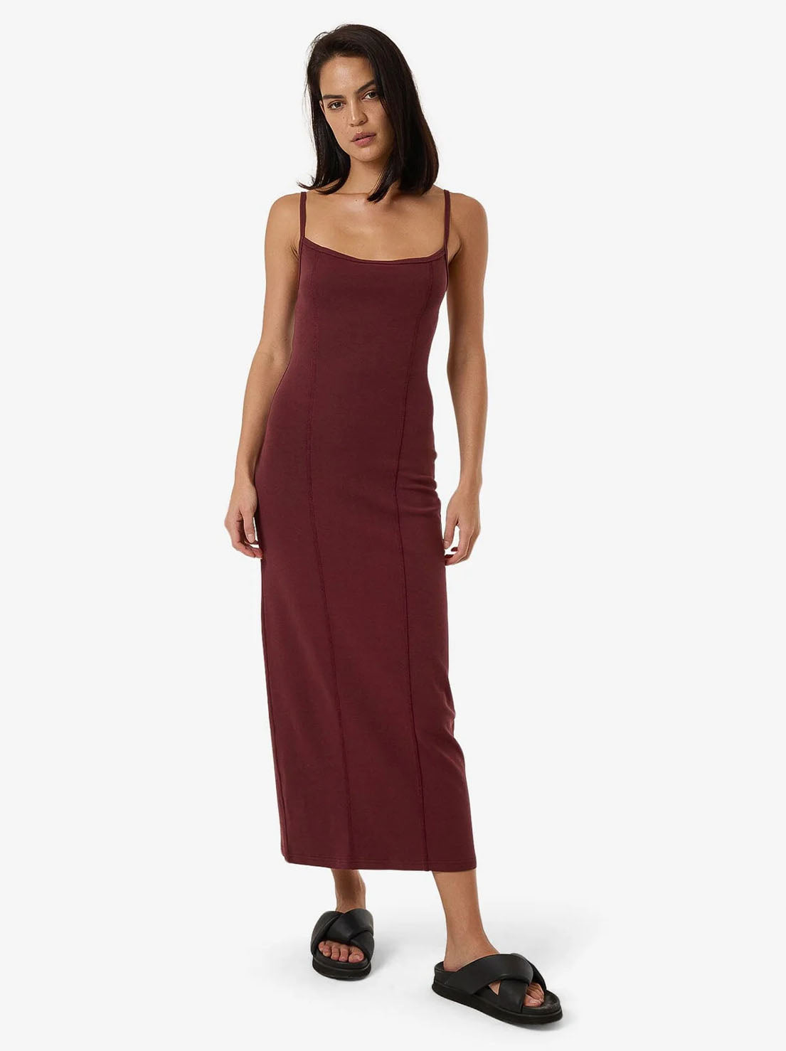 Thrills - Rib Seam Dress - Dark Cherry