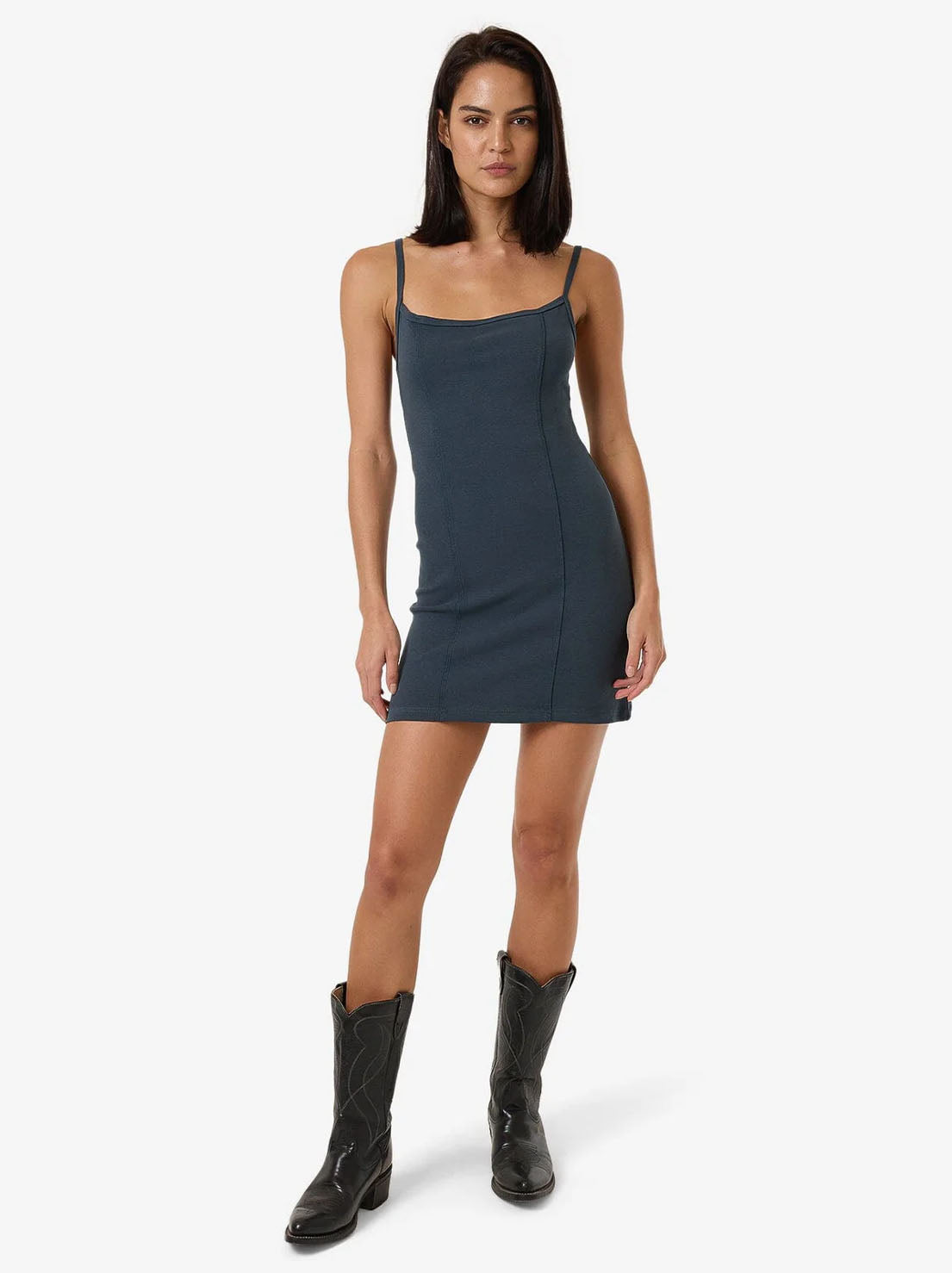 Thrills - Rib Seam Mini Dress - Dark Slate