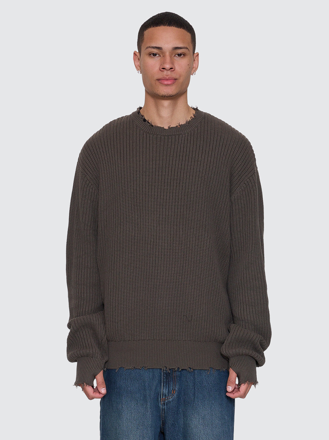 Thrills - Rose Brigade Box Fit Crew Cropped Knit - Olive Night