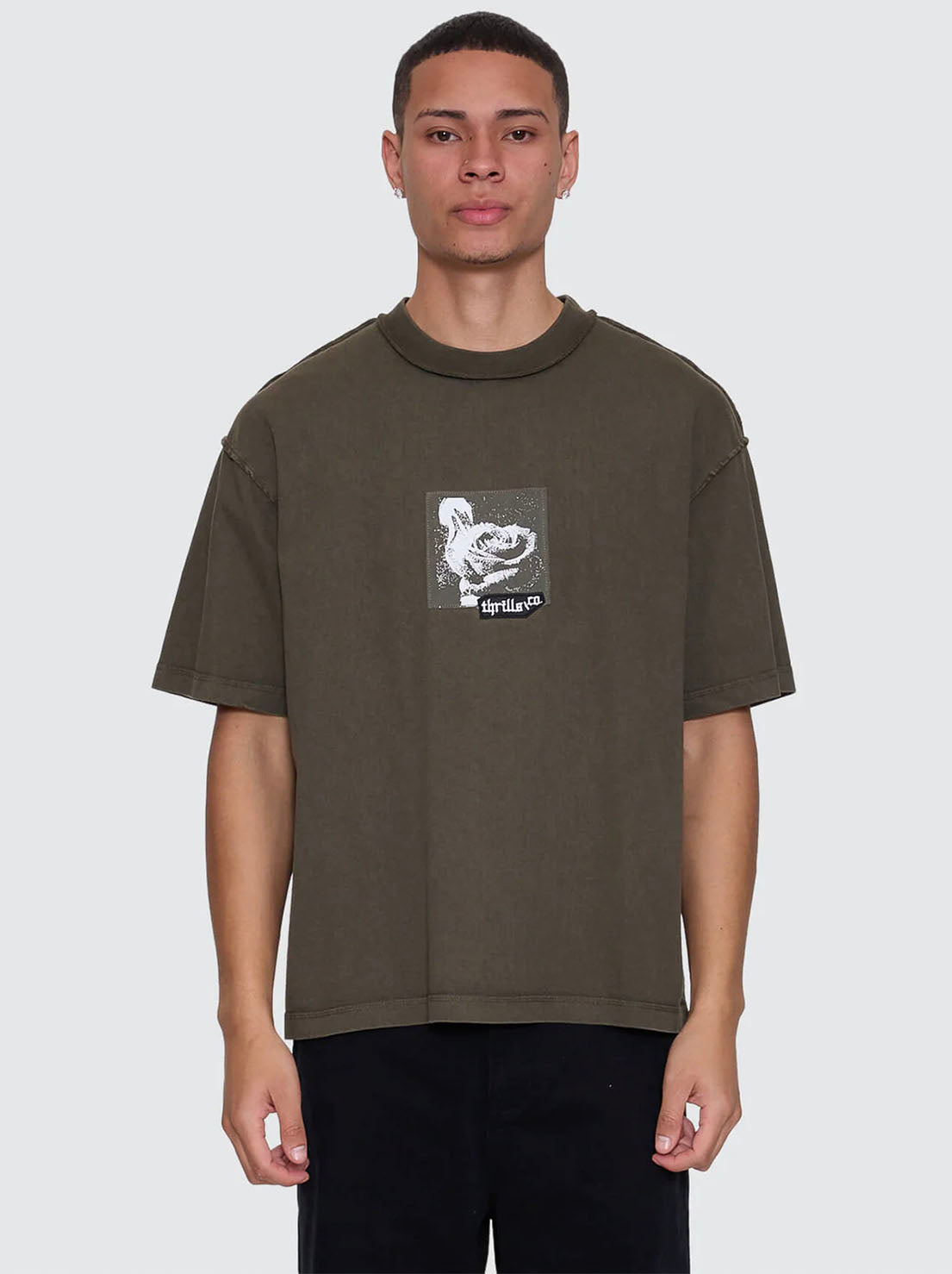 Thrills - Rose Brigade Box Fit Oversize Cropped Tee - Olive Night