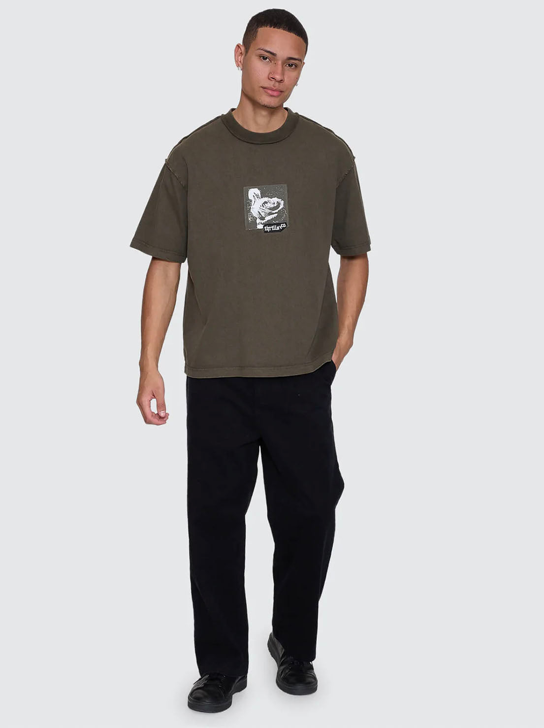 Thrills - Rose Brigade Box Fit Oversize Cropped Tee - Olive Night