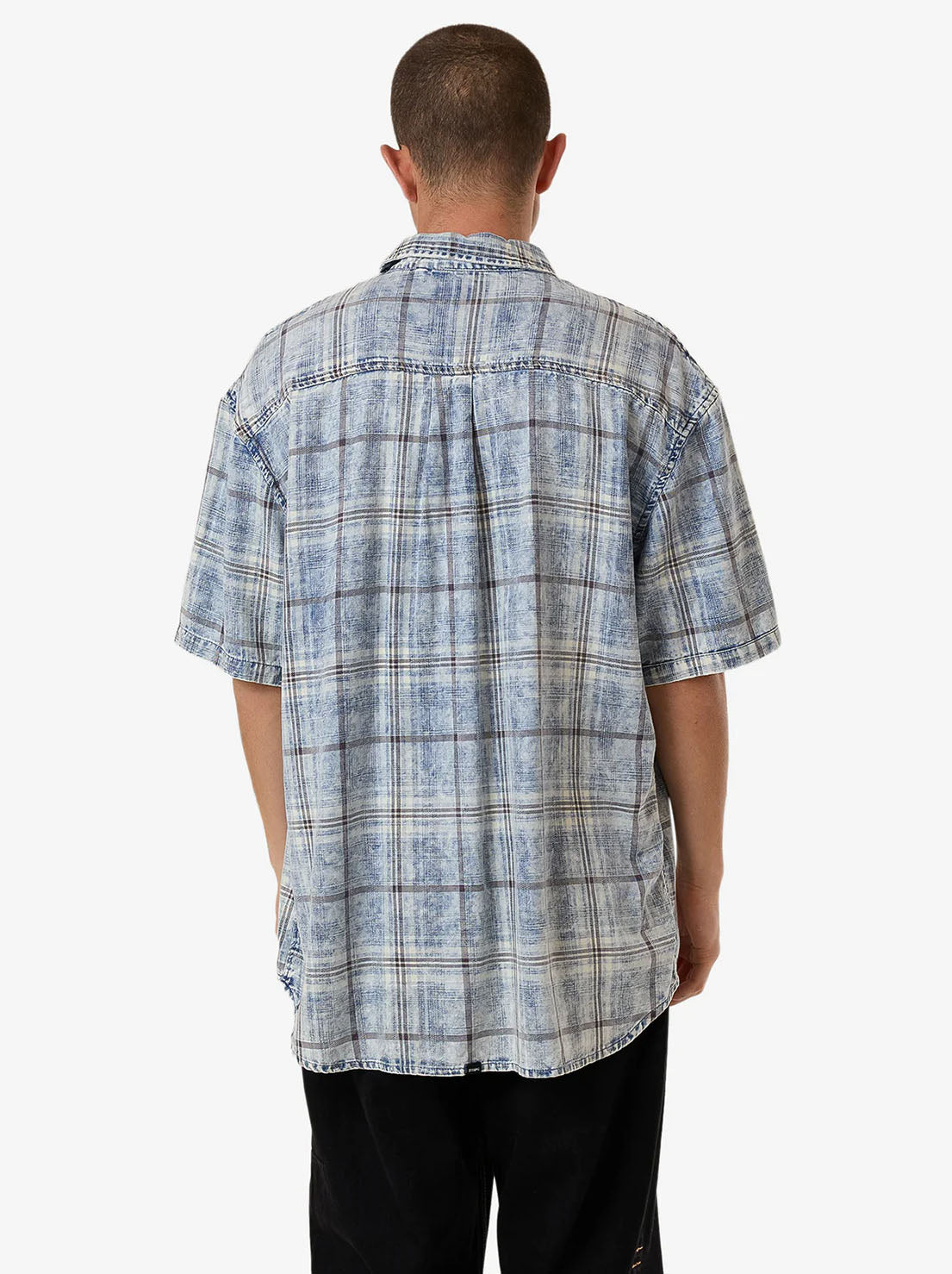 Thrills - Society Oversize Short Sleeve Check Denim Shirt - Beach Blue