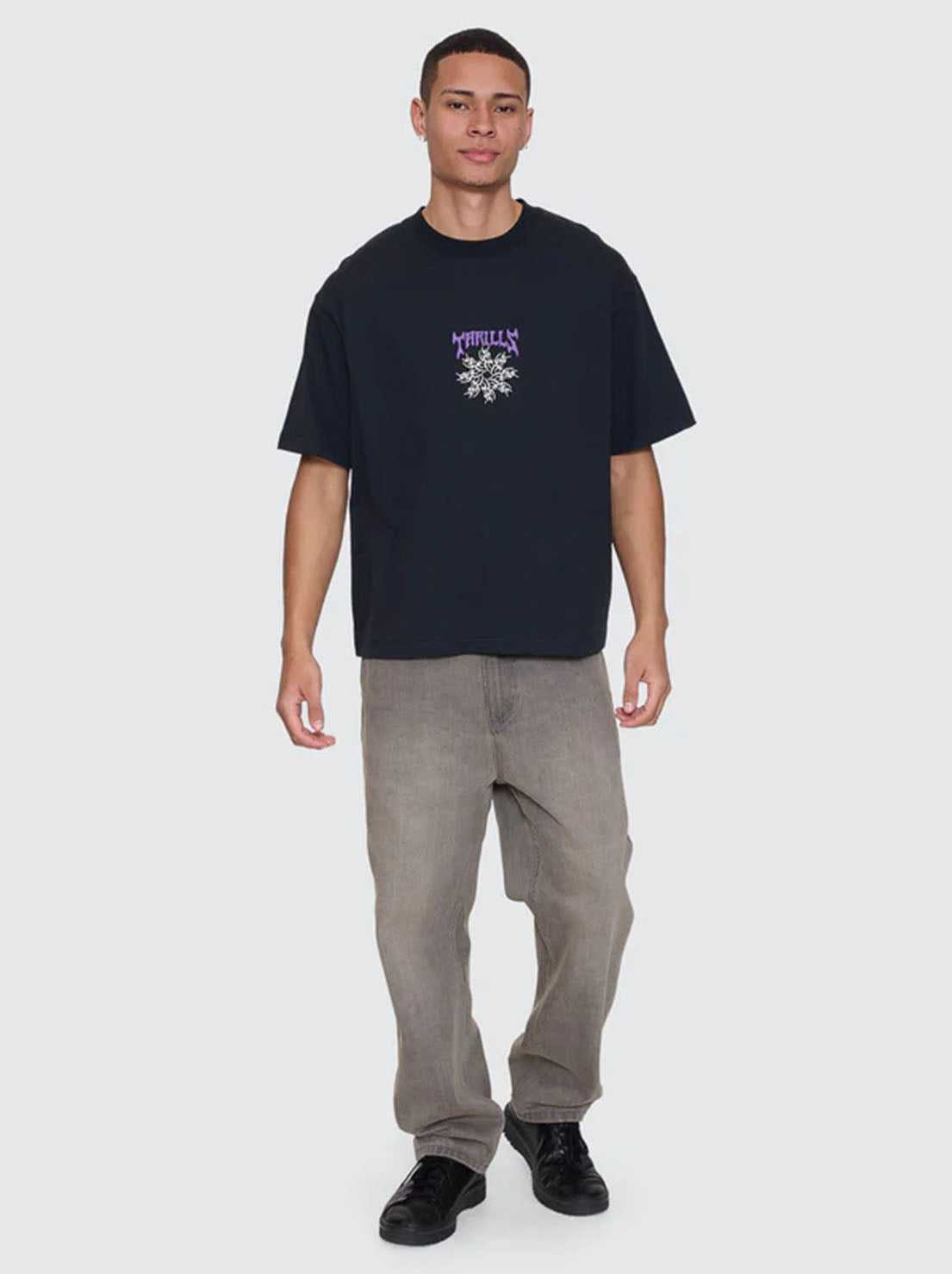 Thrills - Stagger Box Fit Oversize Cropped Tee - Washed Black