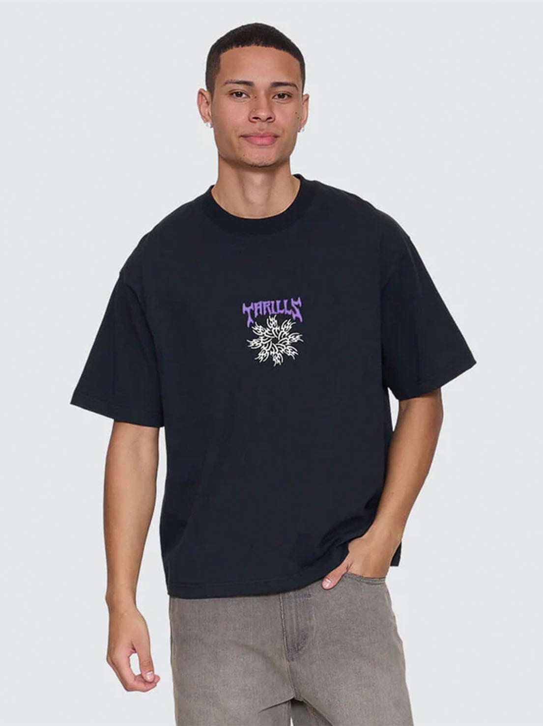 Thrills - Stagger Box Fit Oversize Cropped Tee - Washed Black