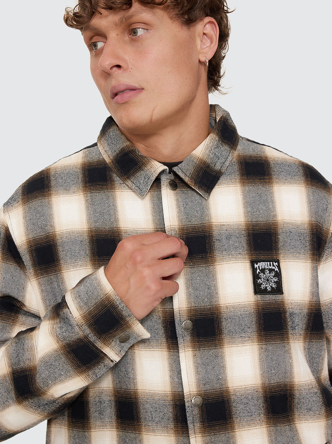 Thrills - Stagger Cropped Flannel Jacket - Black