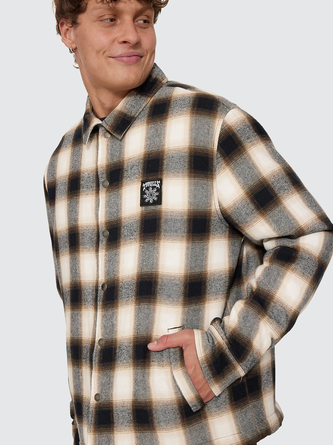 Thrills - Stagger Cropped Flannel Jacket - Black